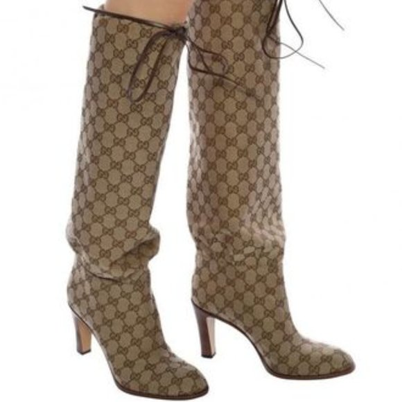 Gucci Brown Lisa 85 Knee High Drawstring Boots - Picture 2 of 10